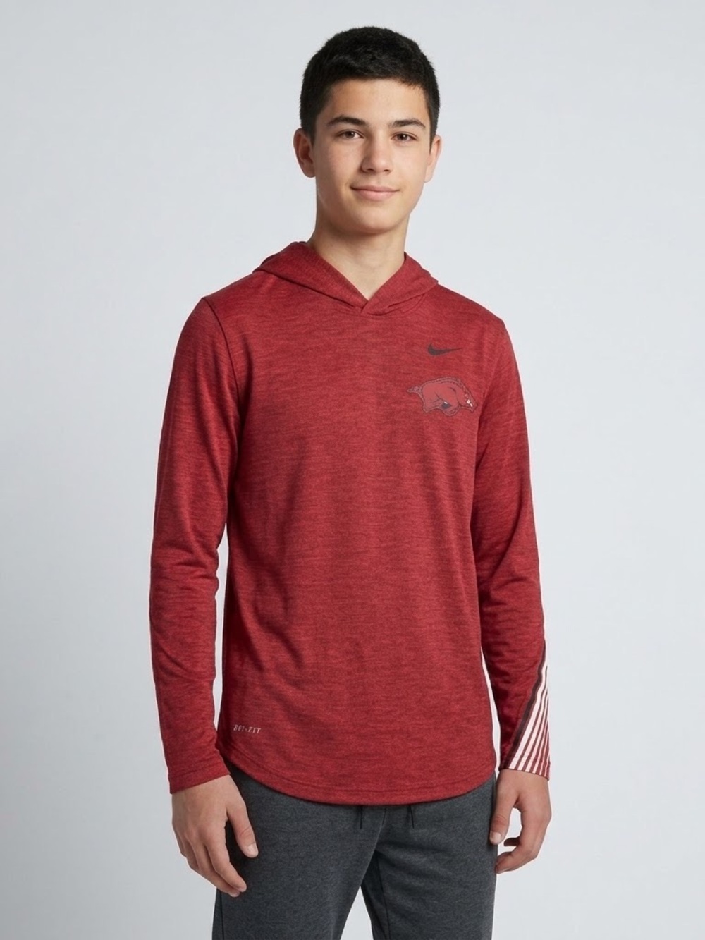 Nike Men's Razorback Red Hooded Long-Sleeve Performance Top Size Small